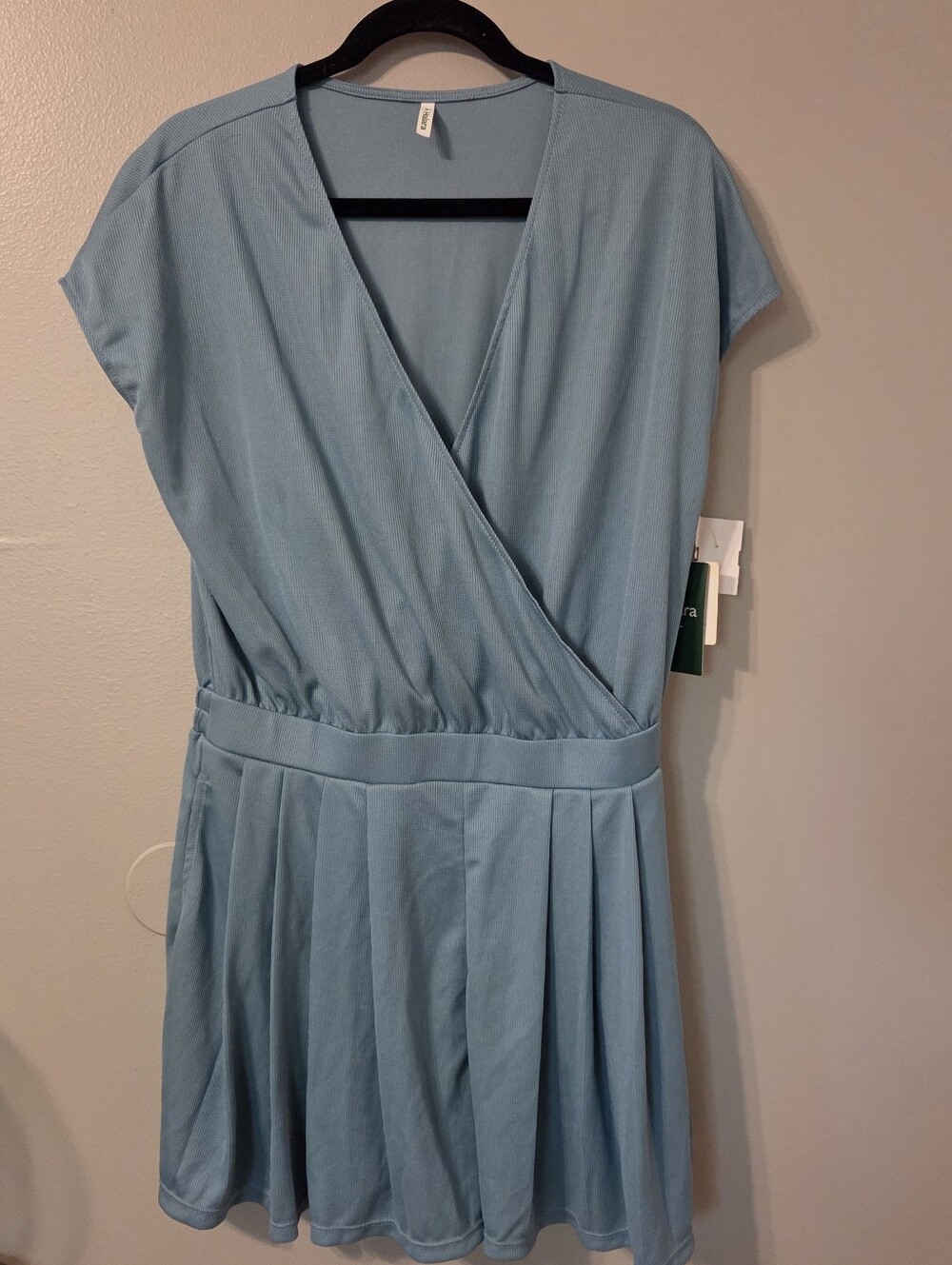 Halara Women's Green V Neck Short Sleeve Pocket Waffle Casual Romper. Sz L - Picture 7 of 12